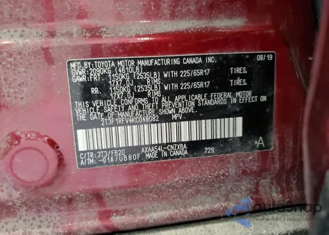 2019 Toyota Rav4 Le из США, поврежденный, VIN 2T3F1RFV4KC048082